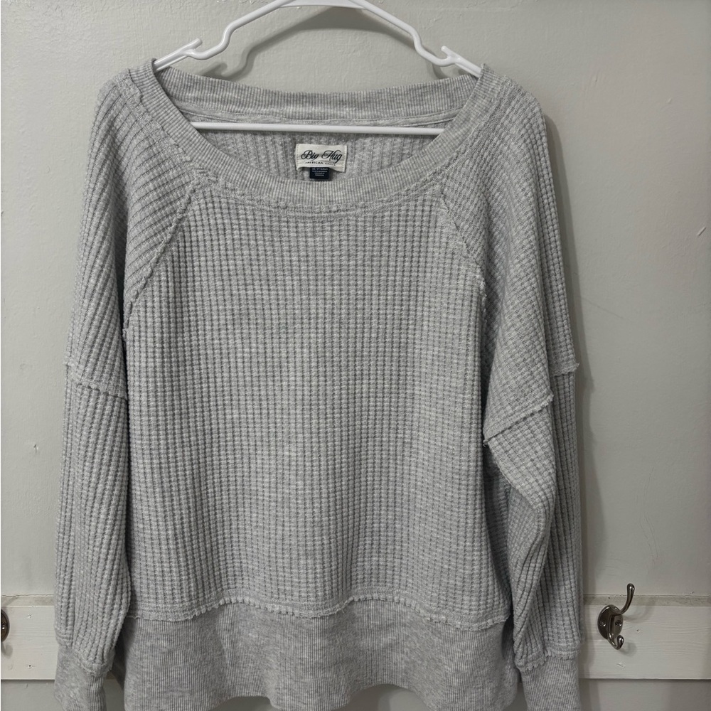 American Eagle Outfitters Light Gray Waffle Knit Sweater
